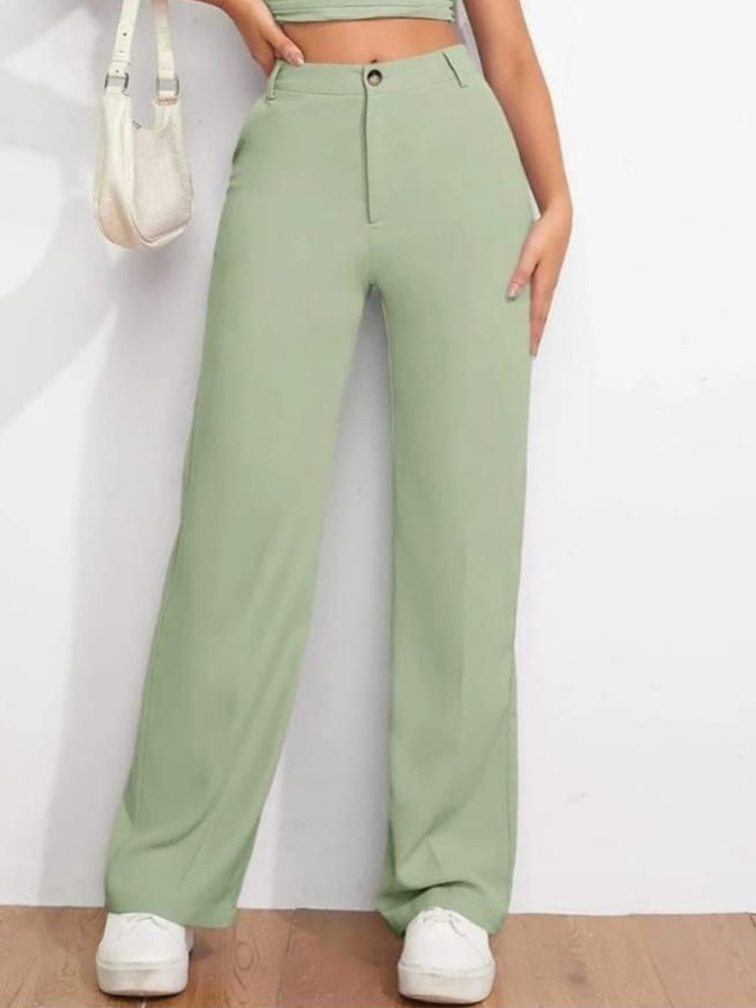 

Next One Women Smart High-Rise Easy Wash Parallel Trousers, Green
