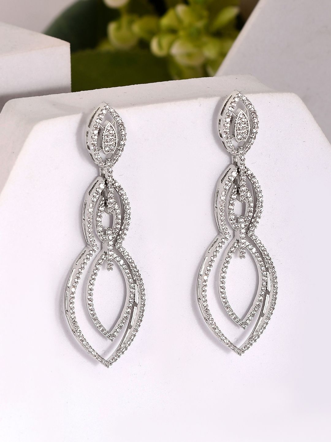 

Voylla American Diamond Silver Plated Contemporary Drop Earrings