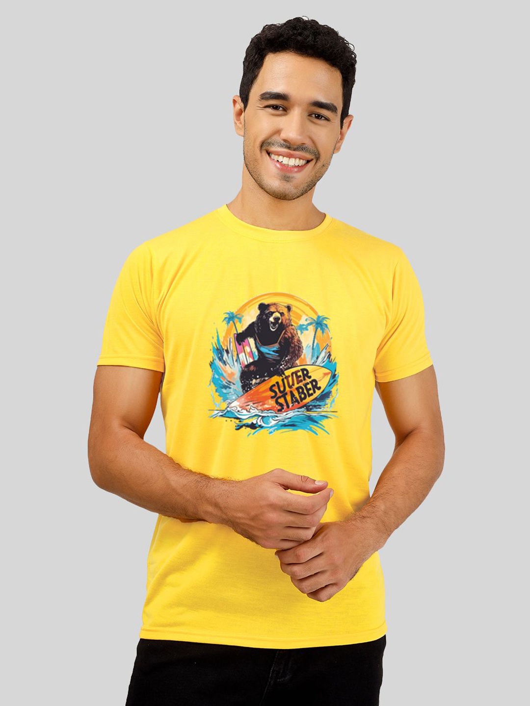 

Greylongg Men Graphic Printed Round Neck T-Shirt, Yellow