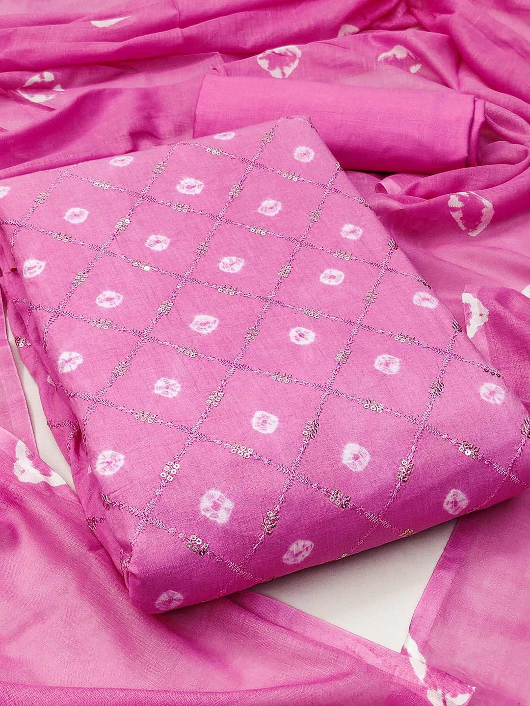 

Peachmode Printed Pure Cotton Unstitched Dress Material, Pink