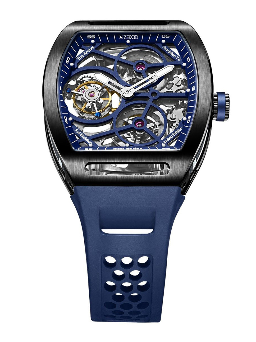 

ZEROO Unisex Embellished Dial & Leather Straps Analogue Watch ZT004BBL, Navy blue