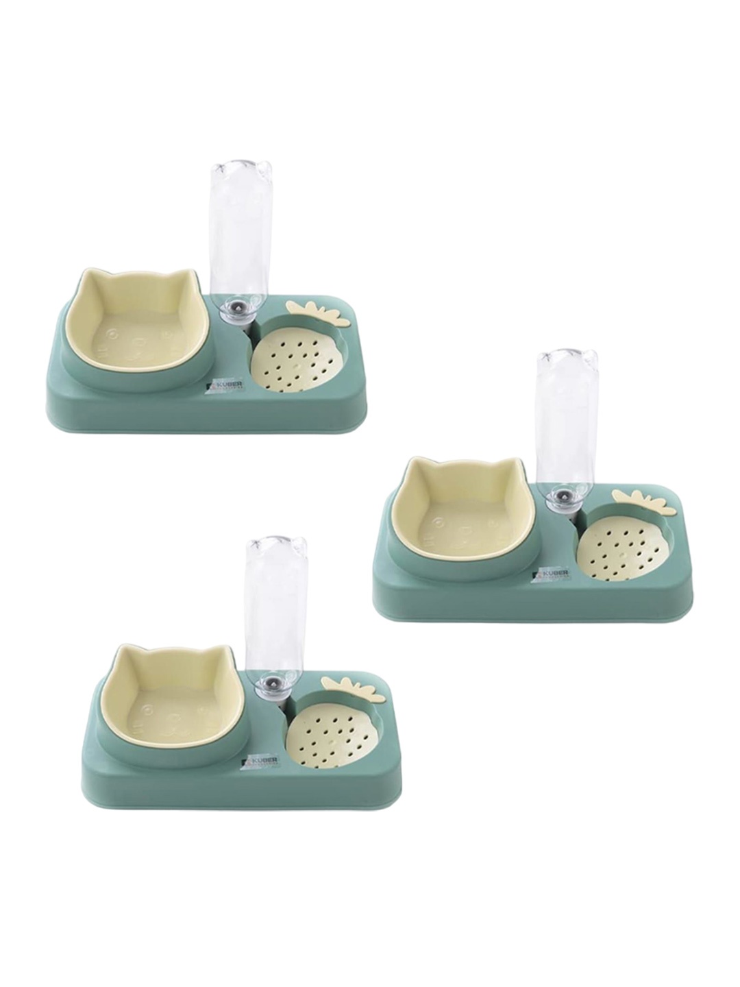 

Kuber Industries 3 Pcs Plastic Pet Bowl With Replaceable Water Bottle, Green