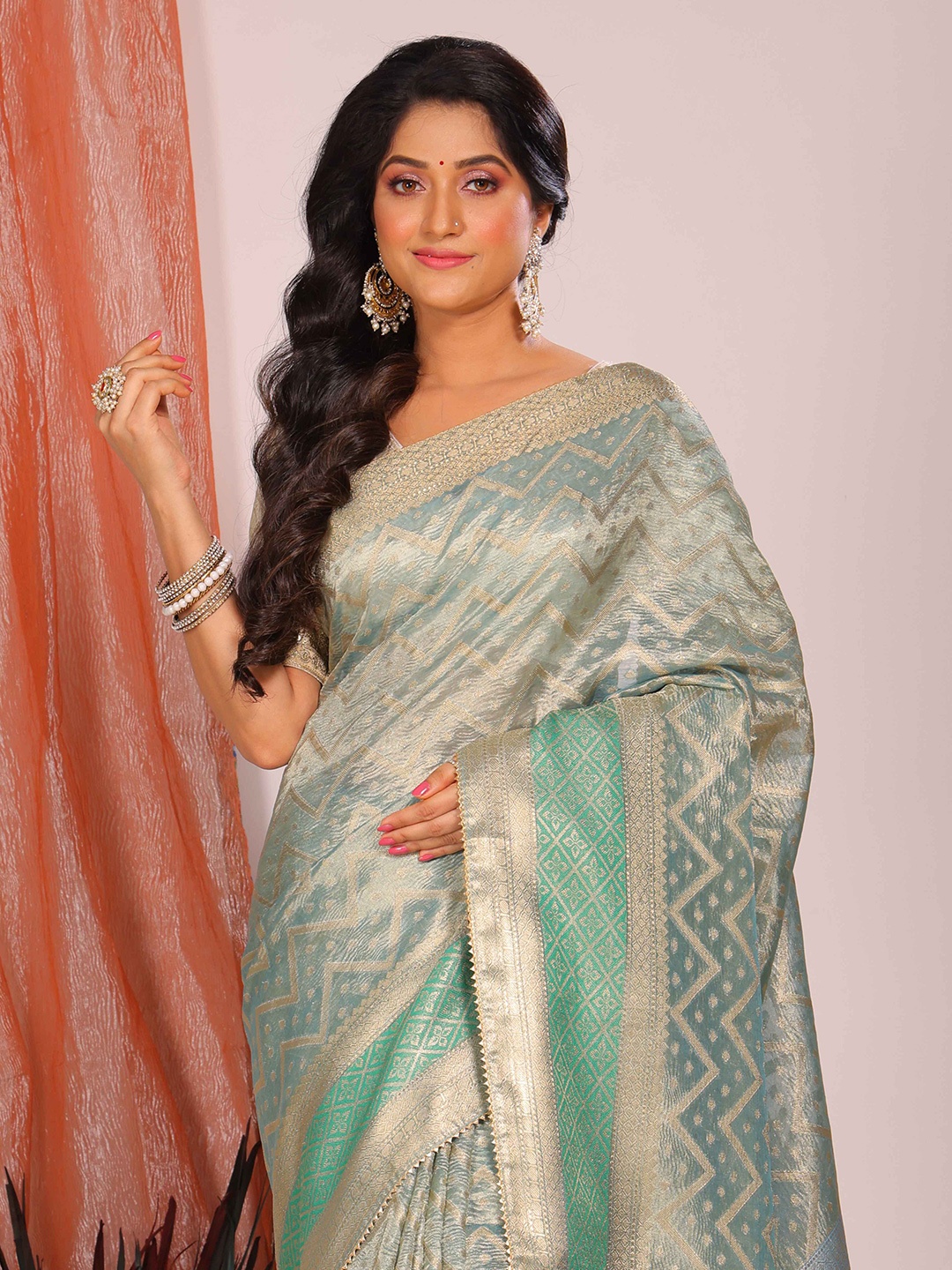 

Morchari Zari Tissue Saree, Sea green