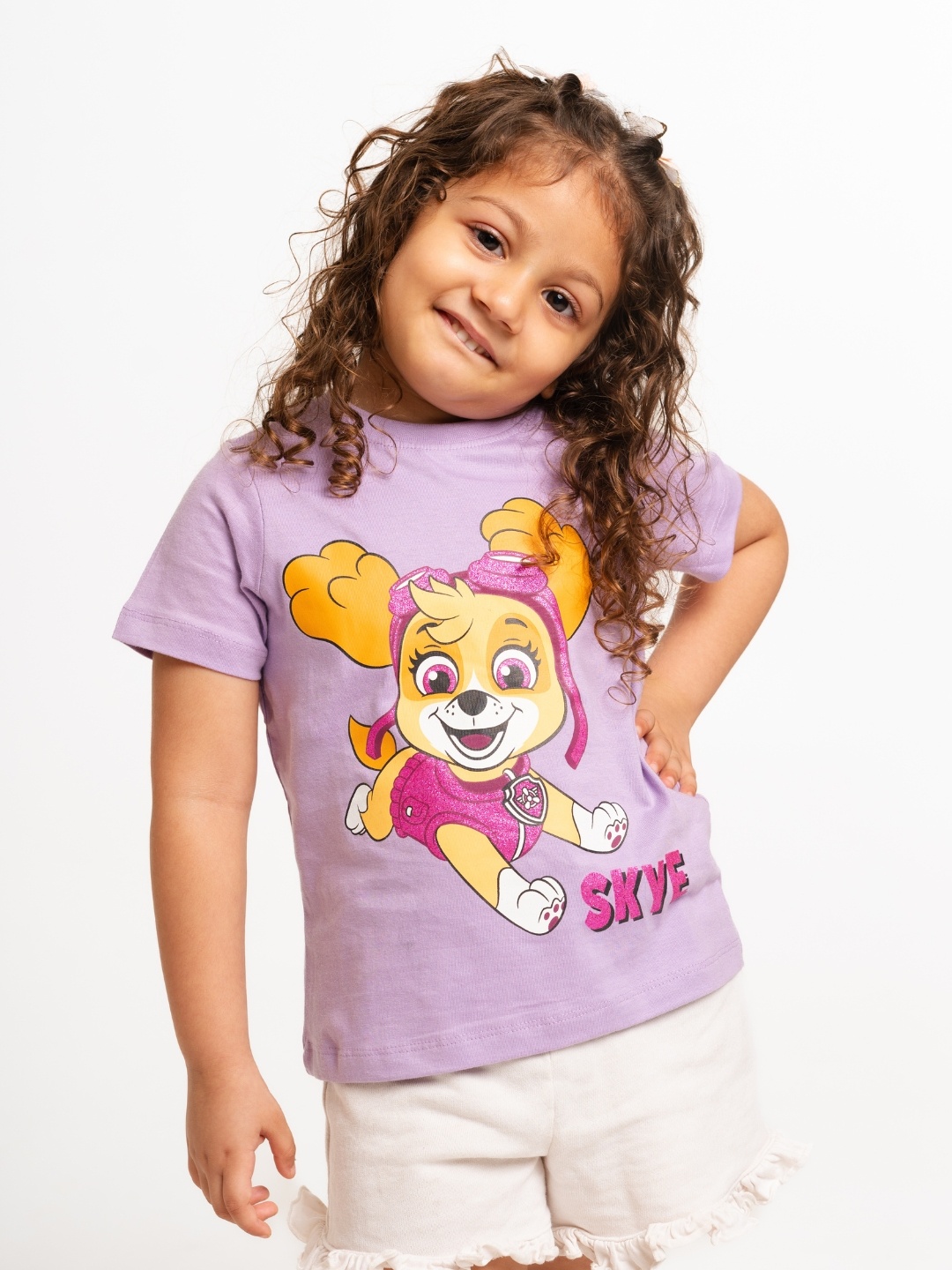 

Nap Chief Girls Skye Printed Round Neck Cotton Crop T-shirt, Purple