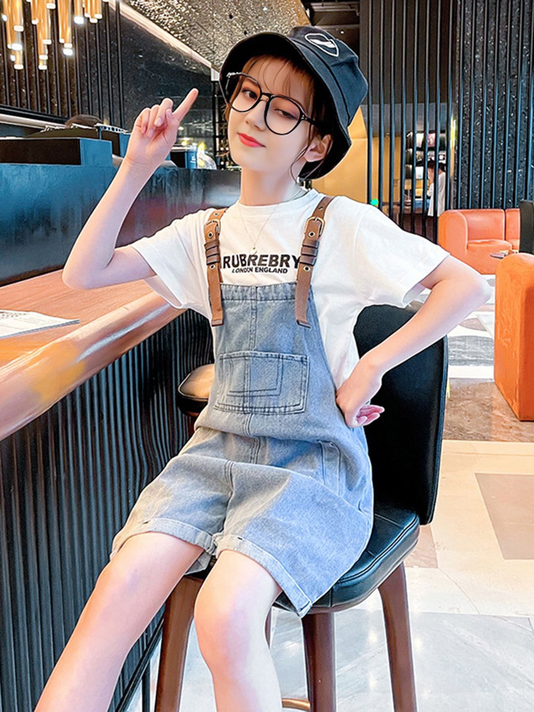 

INCLUD Printed T-shirt with Dungarees, White
