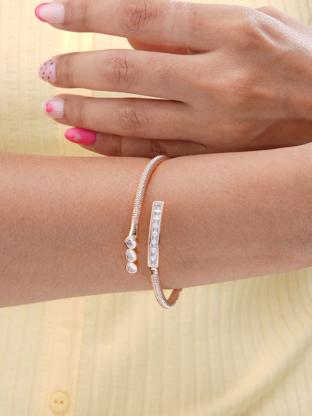 

SWASHAA Women Cubic Zirconia Rose Gold-Plated Cuff Bracelet