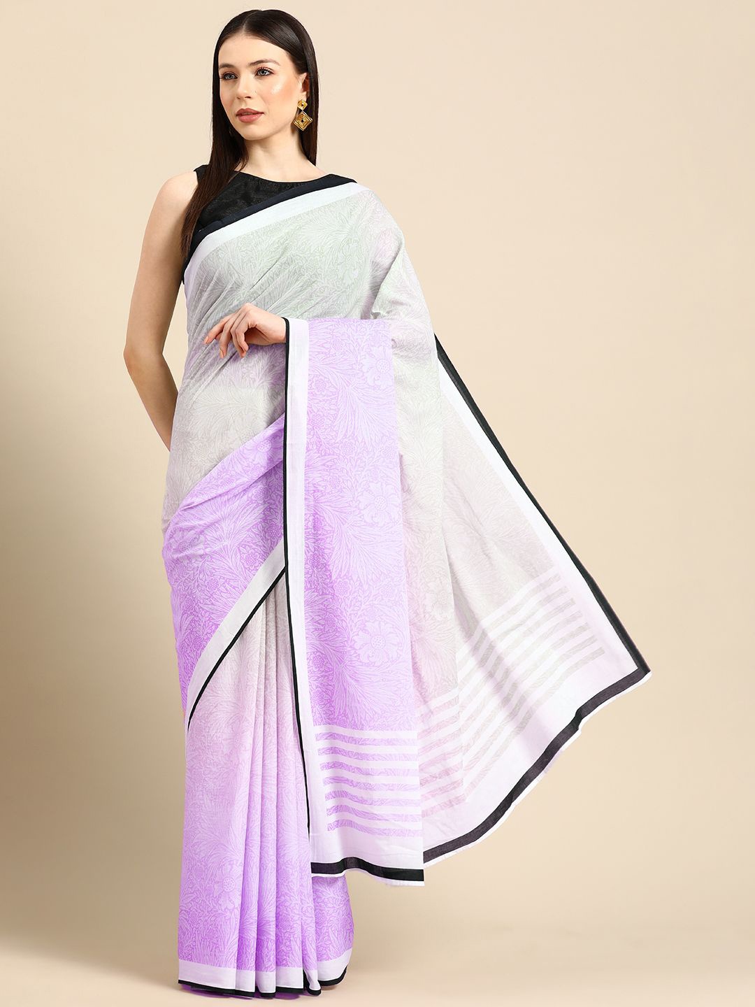 

BUTA BUTI Ethnic Motifs Pure Cotton Saree, Purple