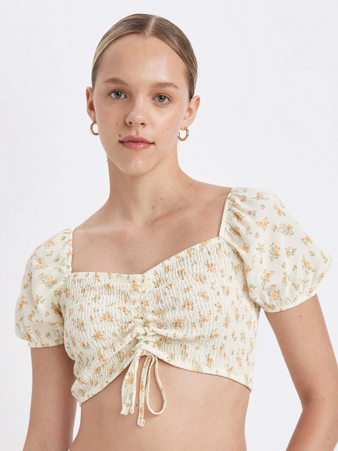 

DeFacto Print Sweetheart Neck Puff Sleeve Top, Na