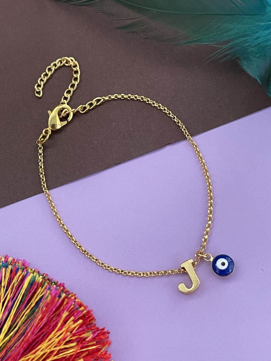 

Digital Dress Room J Initial Evil Eye Wraparound Rakhi, Gold