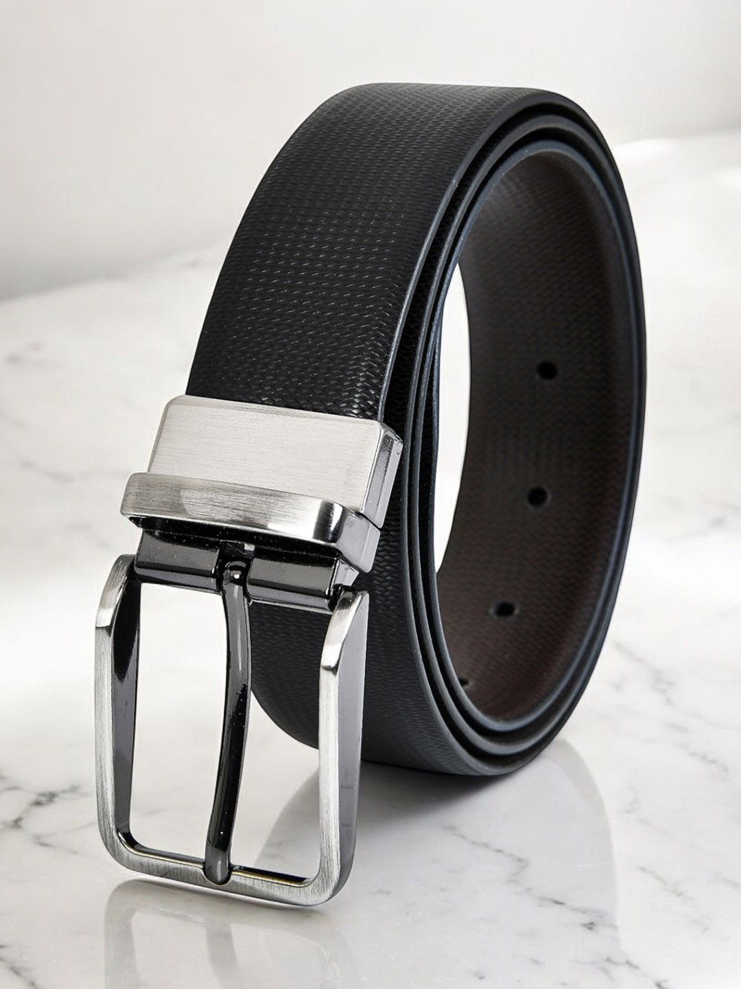 

CRUSSET Men Tang Closure Textured Reversible Formal Belt, Black