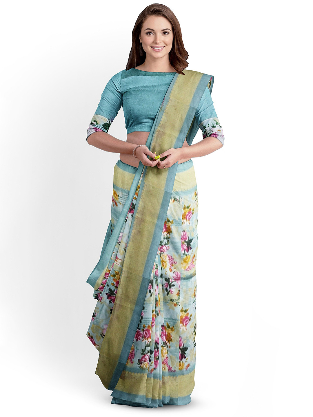 

RUNAYA NX Floral Woven Design Saree, Blue