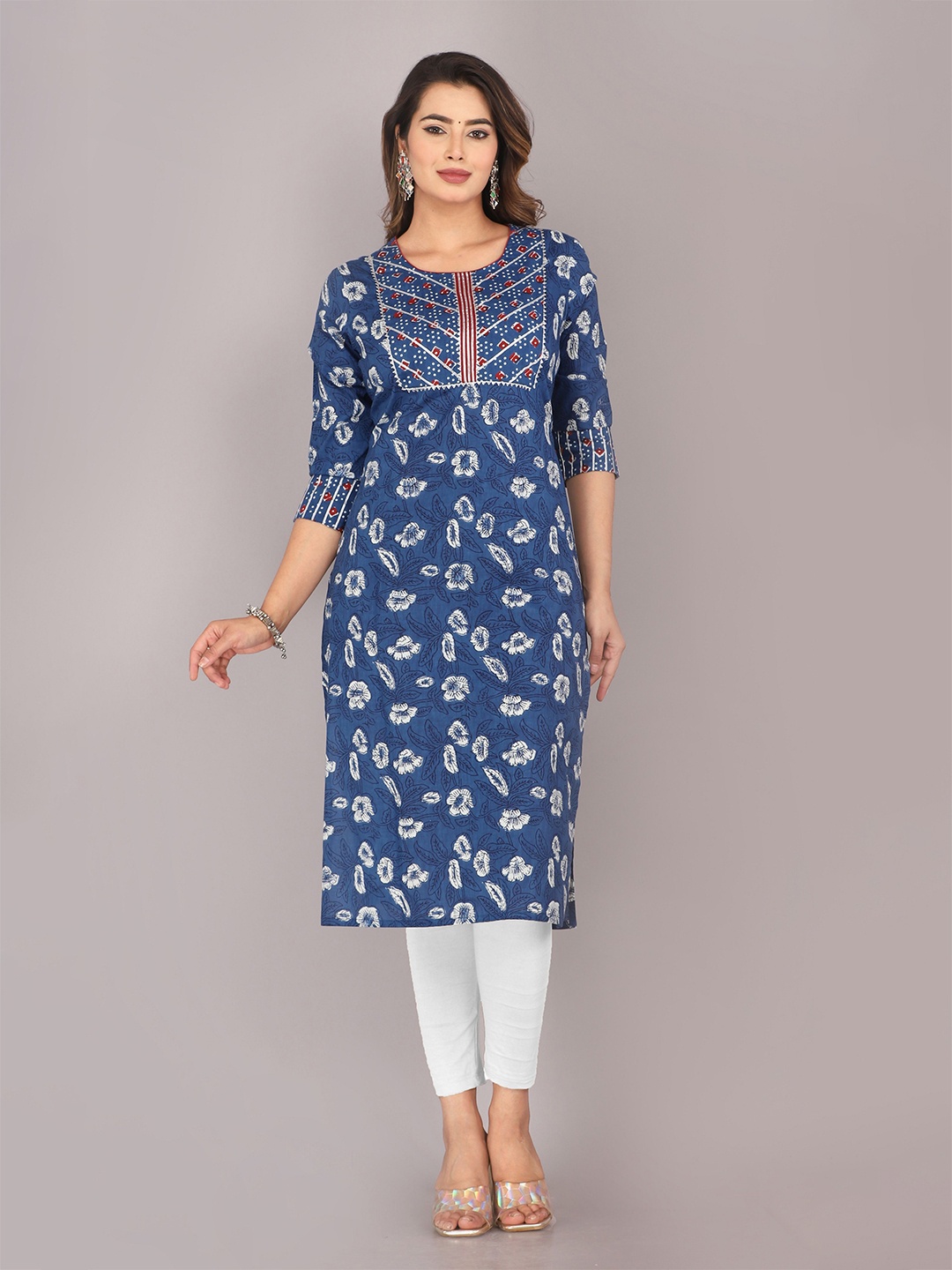 

KANNAHI Women Printed Pure Cotton Kurta, Blue