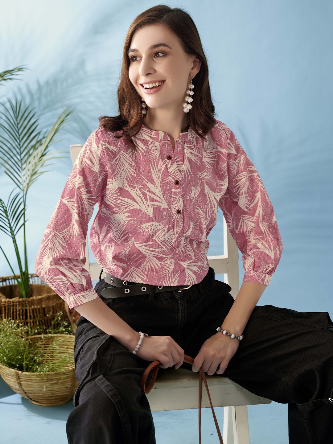 

Anouk Women Floral Printed Opaque Casual Shirt, Pink