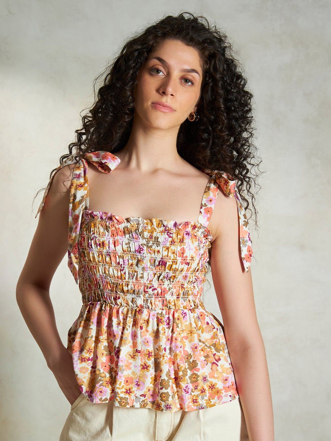 

Virgio Floral Print Empire Peplum Top, Yellow