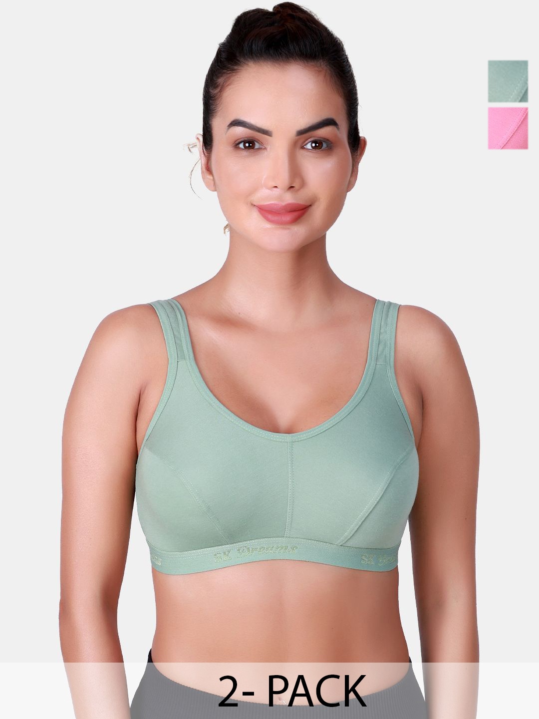 

SKDREAMS Pack Of 2 Seamed Non Padded Full Coverage Sports Bra, Pink
