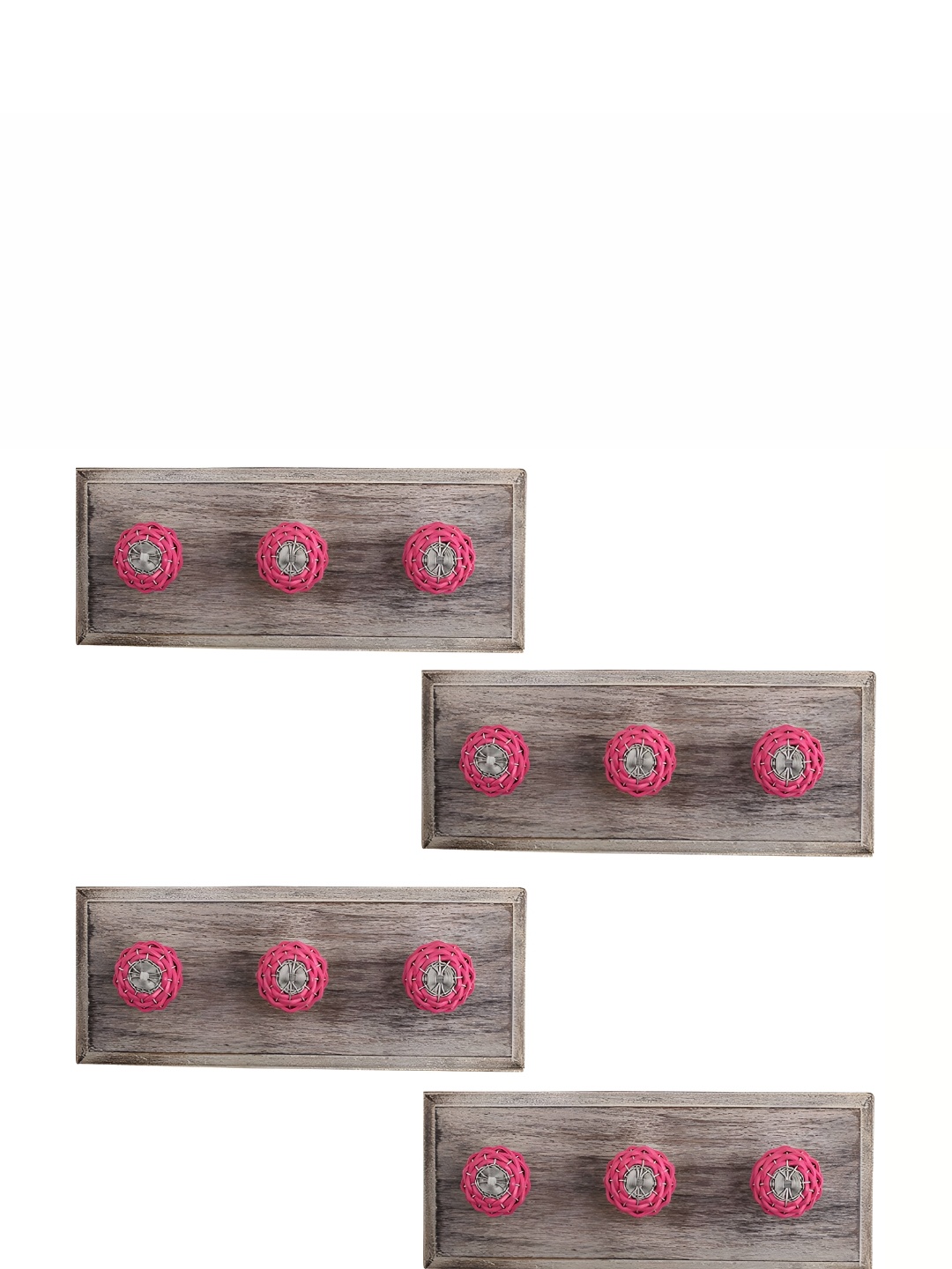

Indianshelf Set Of 4 Pink & Brown Textured Wooden Hooks