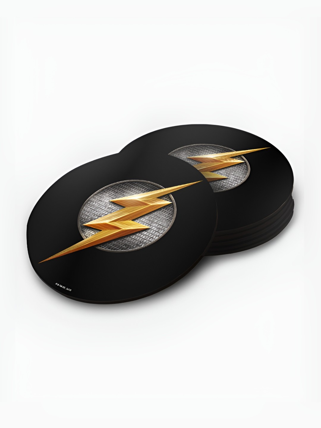 

macmerise Black & Grey 6 Pieces Printed Wooden Round Coasters