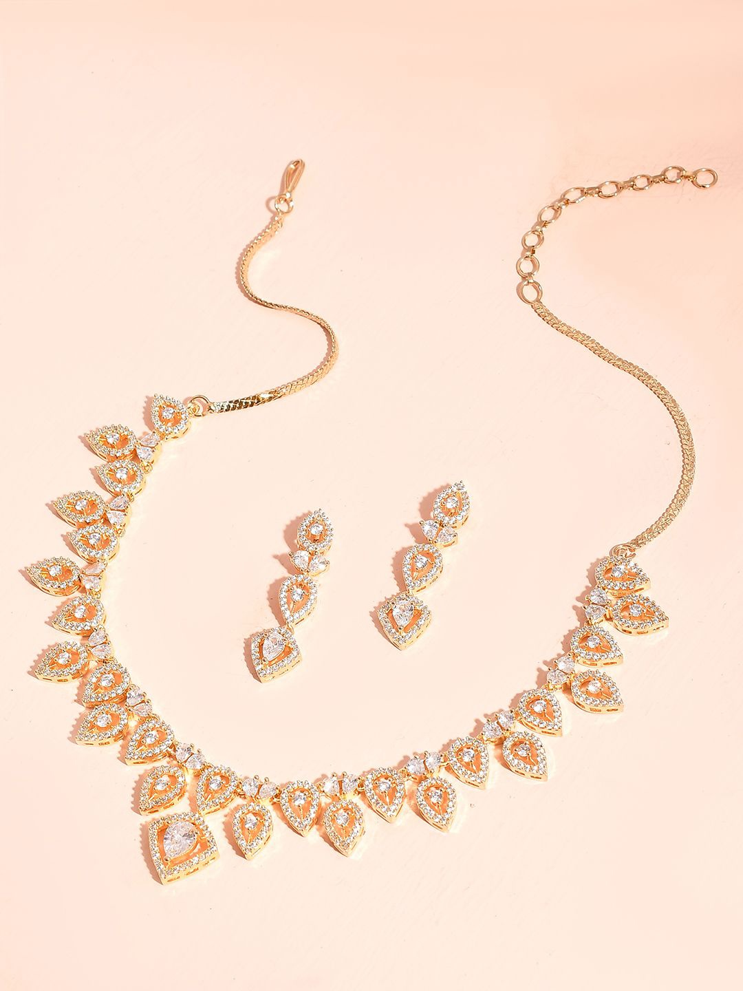 

Voylla Gold-Plated Teardrop American Diamond Studded Jewellery Set