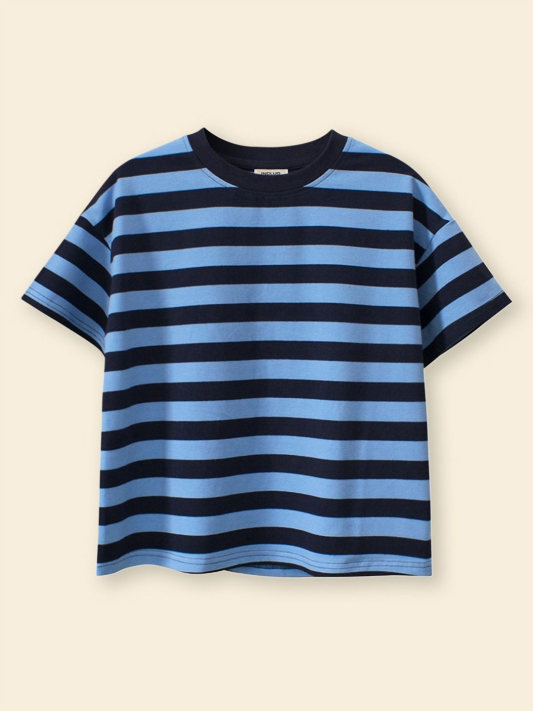 

INCLUD Girls Striped Round Neck Cotton T-Shirt, Blue