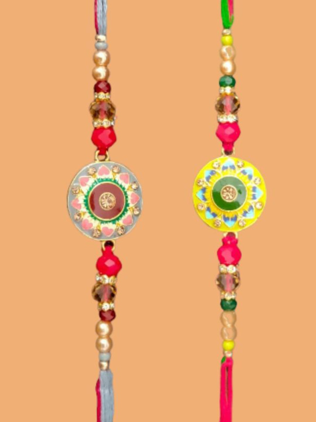 

PUFFSMART Set of 2 Kundan Beaded Thread Rakhis, Yellow