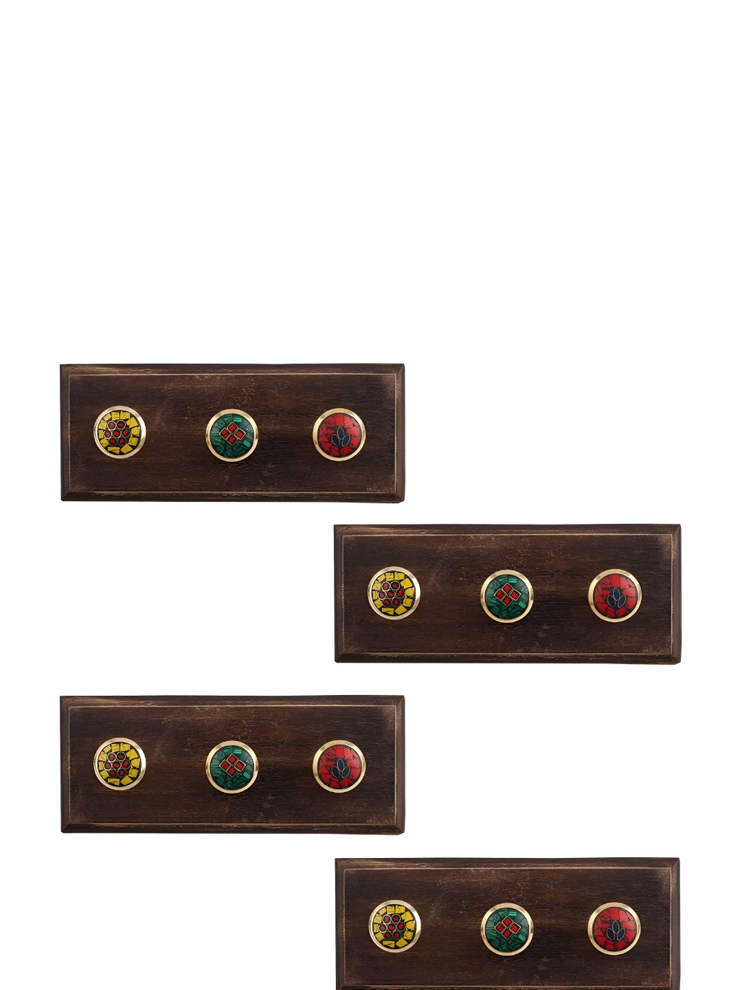 

Indianshelf 4 -Pcs Red & Green Printed Wooden Utility Hooks