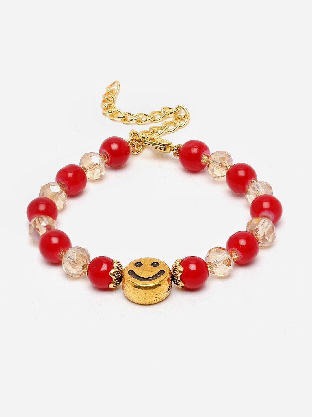 

Sangria Kids Gold-Toned & Red Smiley Beaded Wraparound Rakhi