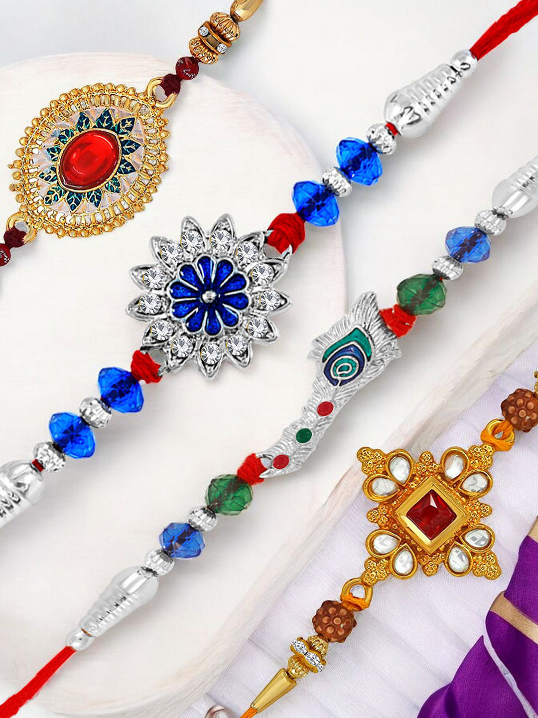 

Okos Set Of 4 Gold-Plated & Rhodium-Plated Thread Rakhis