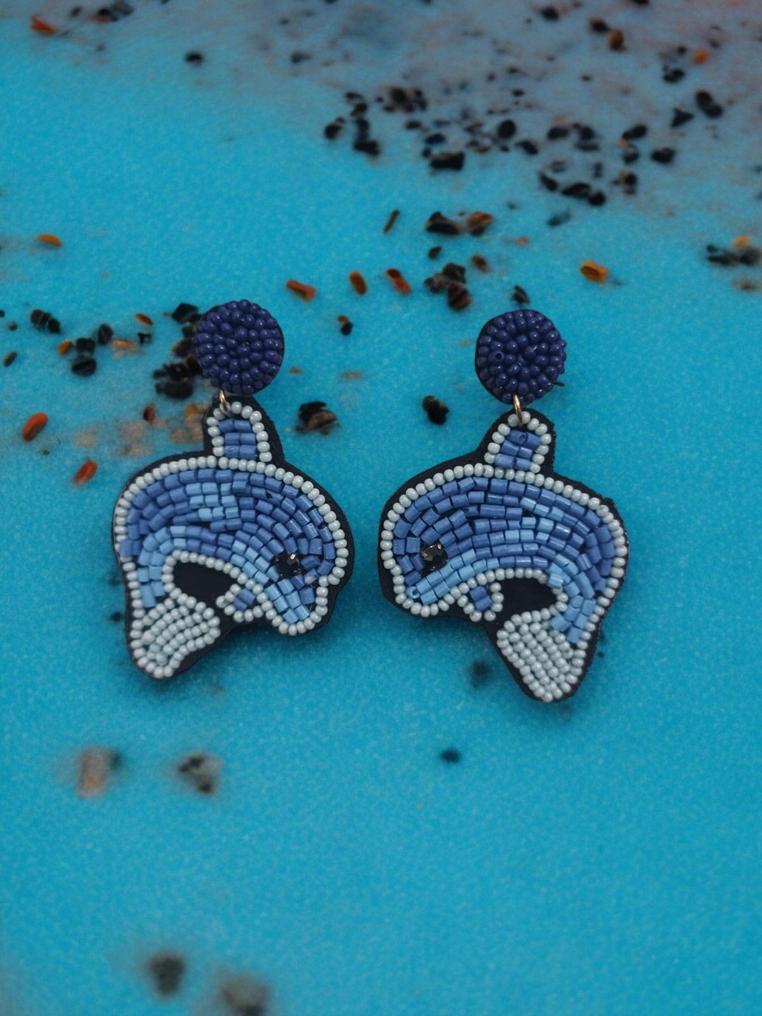 

PRIAANSHA CREATIONS Dolphin Beaded Fabric Drop Earrings, Blue