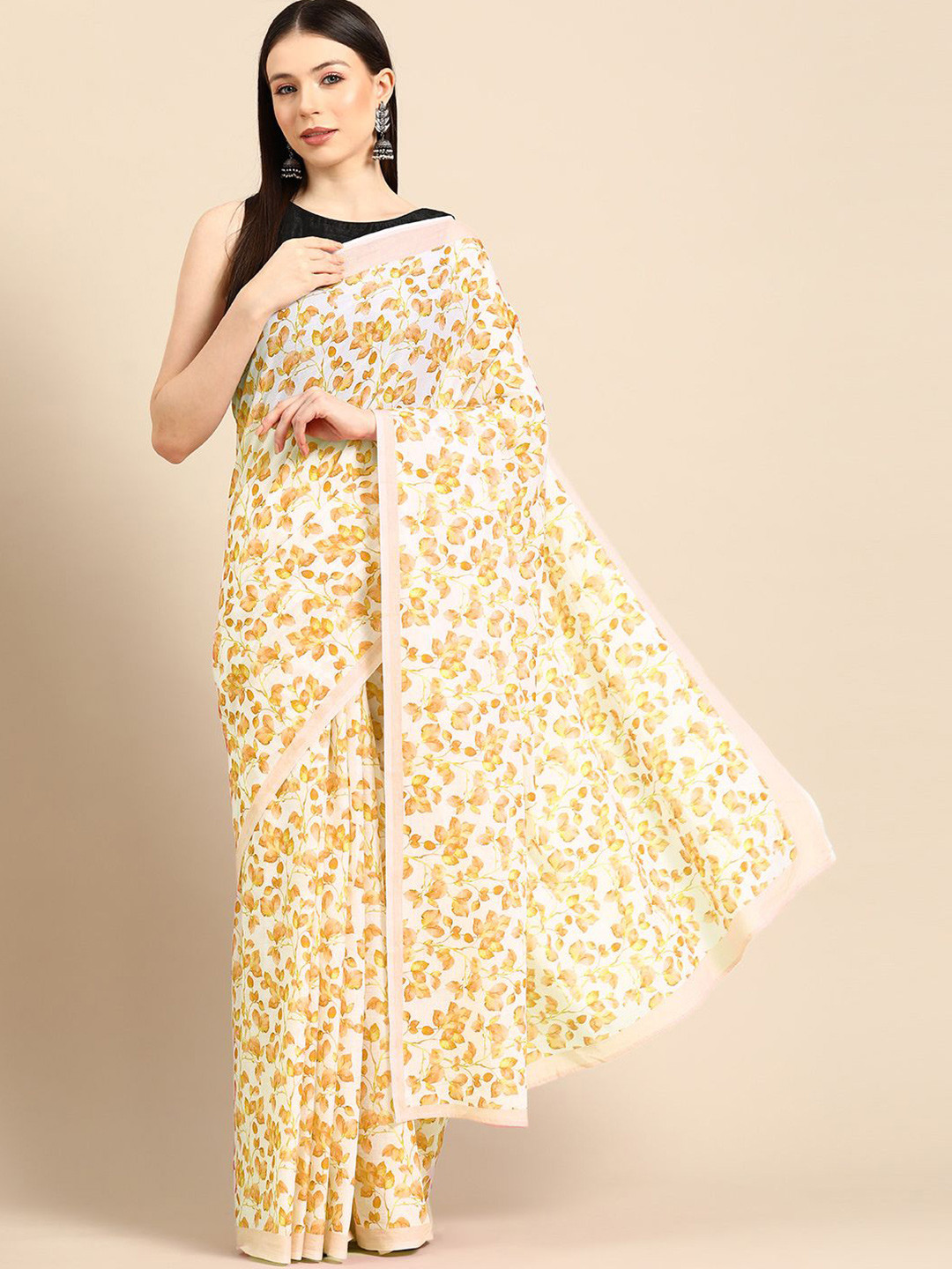

BUTA BUTI Floral Pure Cotton Saree, Mustard
