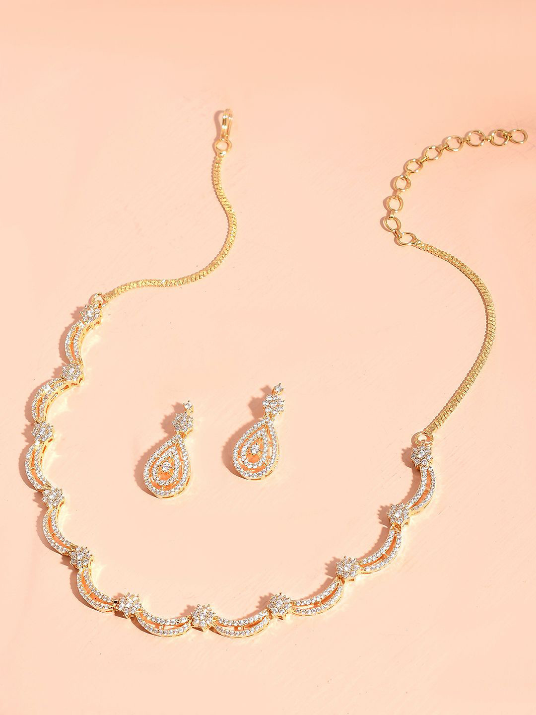 

Voylla Gold-Plated Sparkling Elegance Chic American Diamond Stone Studded Jewellery Set