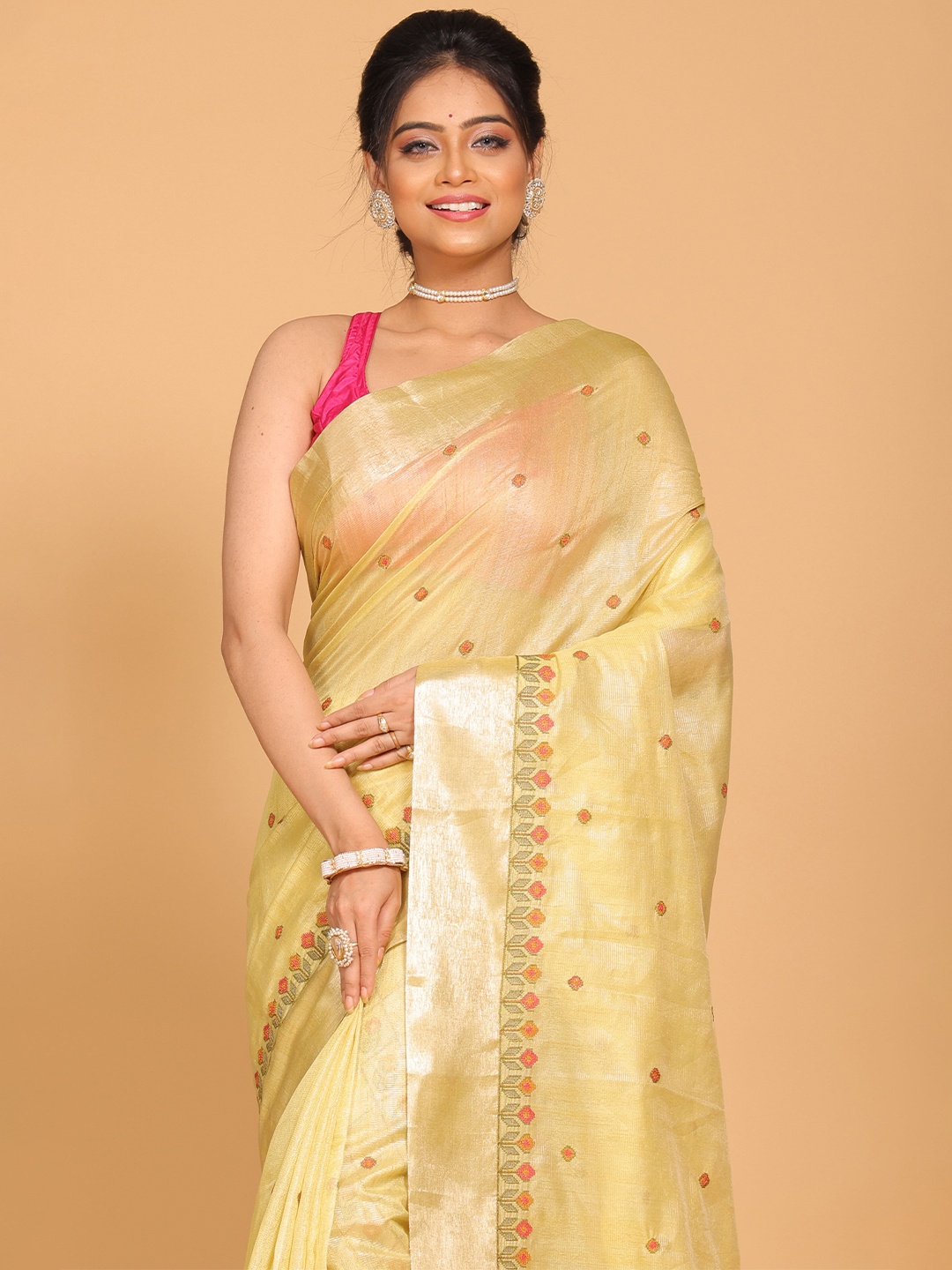 

Morchari Floral Zari Organza Saree, Yellow