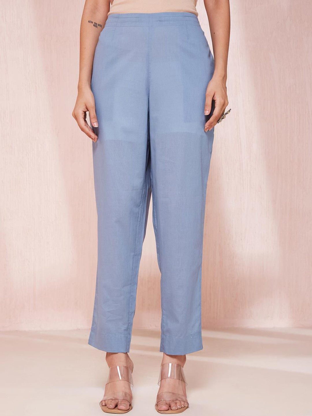 

Fabindia Women Mid-Rise Regular Fit Cigarette Trousers, Blue
