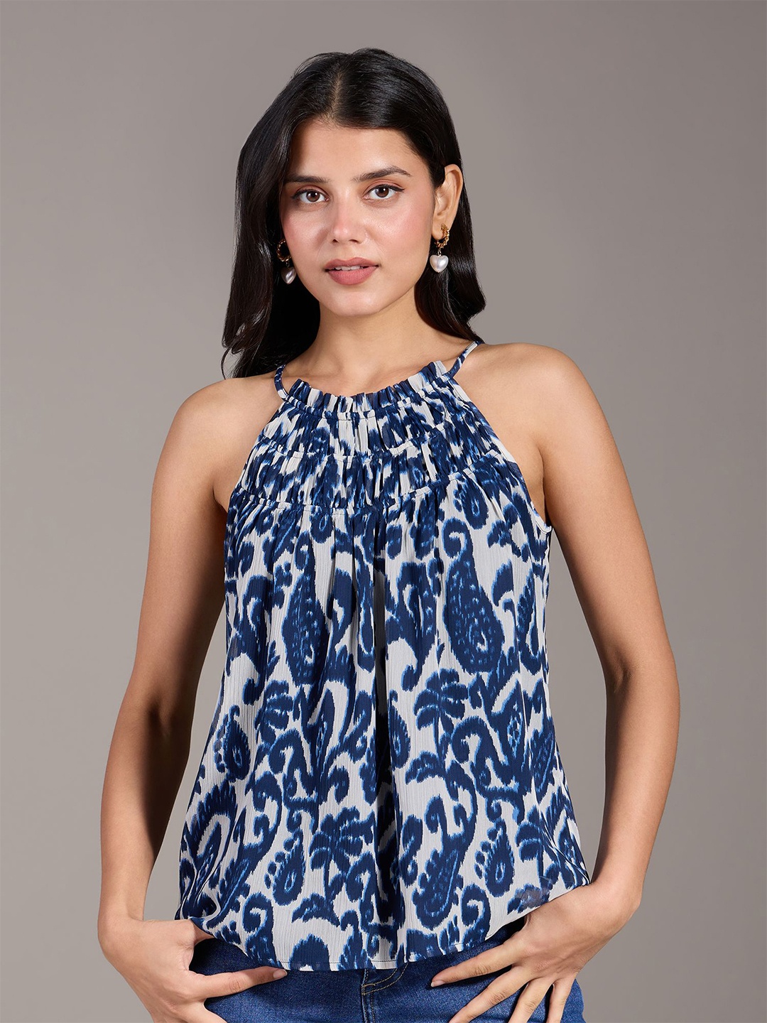 

20Dresses Women Abstract Printed Round Neck Top, White