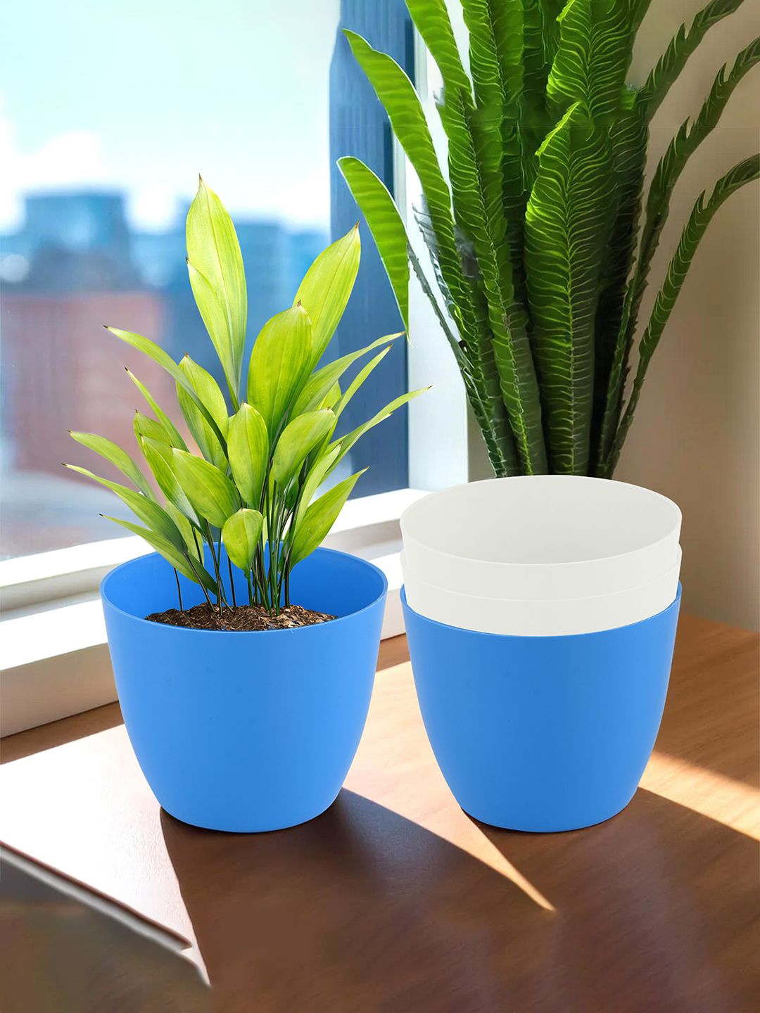 

Kuber Industries Blue & White 4 Pieces Lightweight Planters