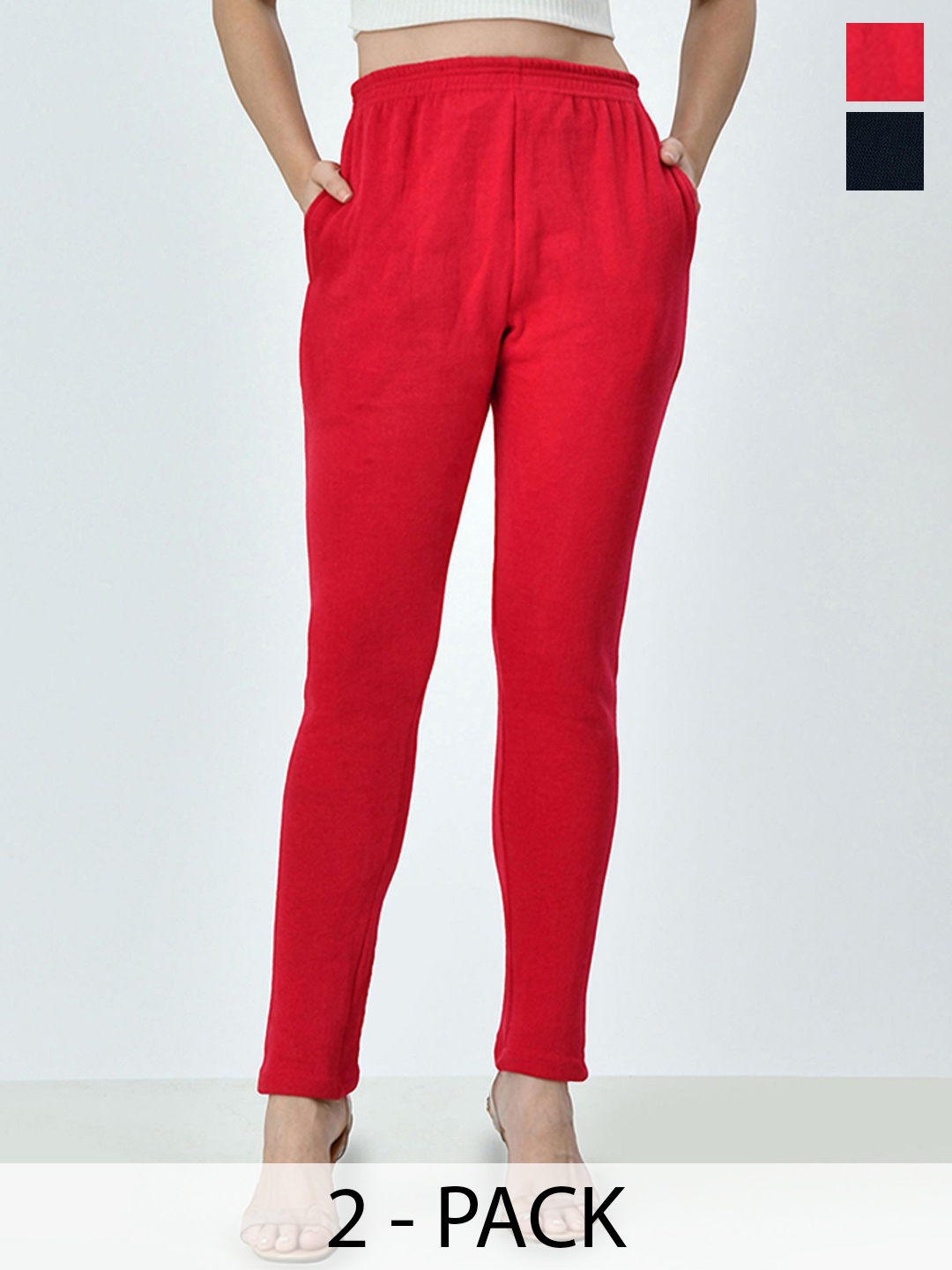 

BAESD Pack Of 2 Women Cotton Ankle-Length Leggings, Red