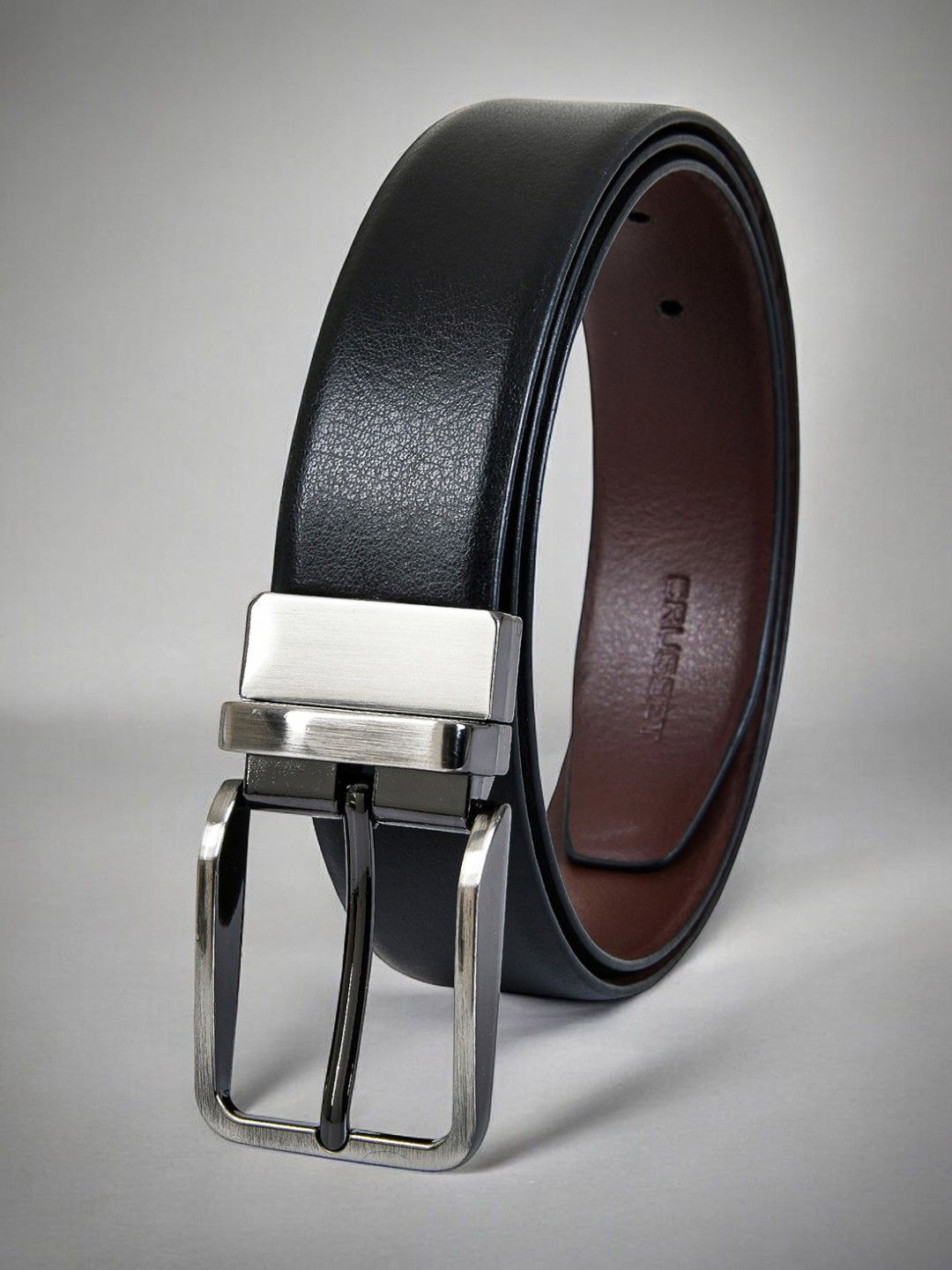 

CRUSSET Men Tang Closure Textured Reversible Formal Belt, Black