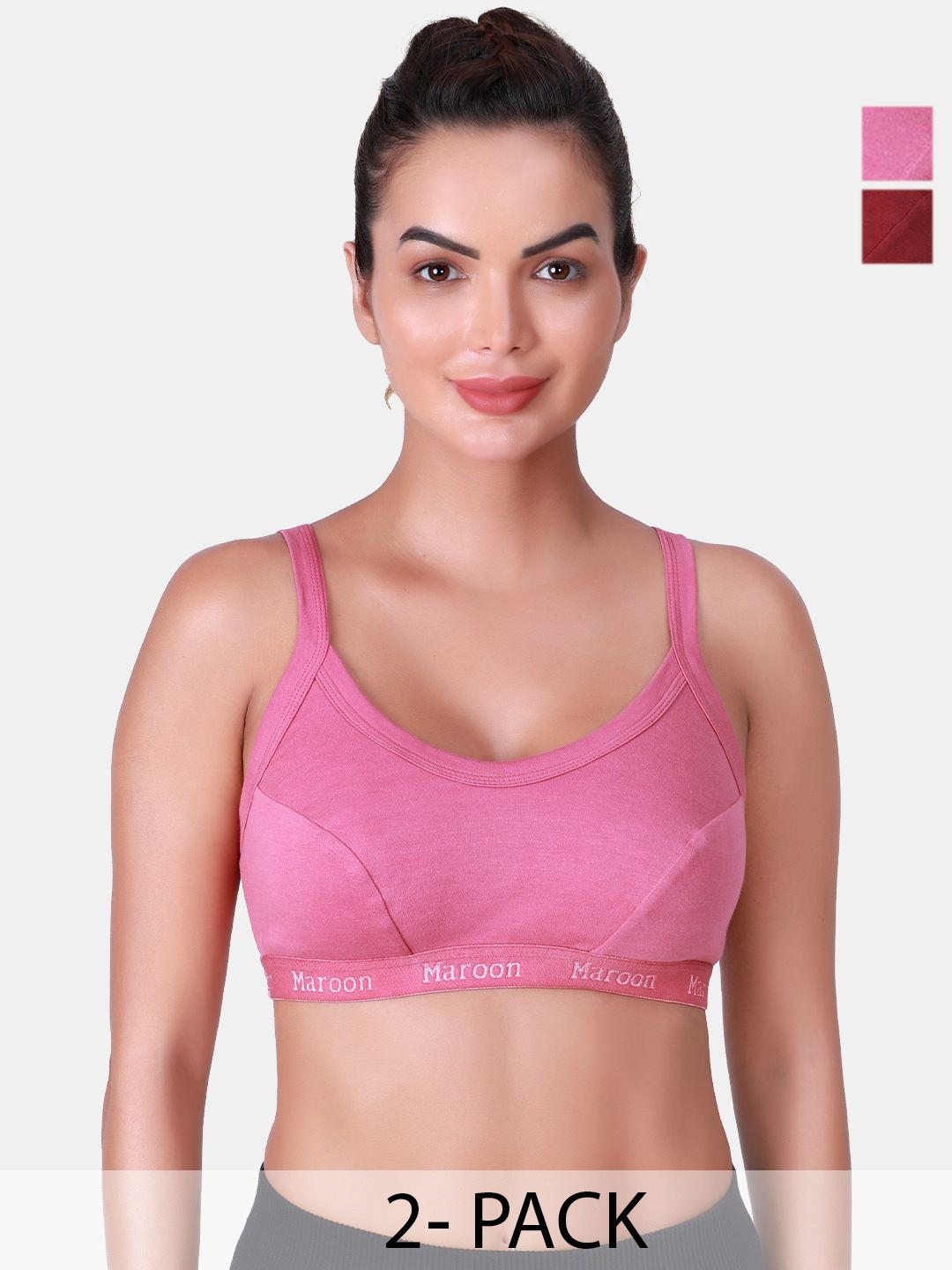 

SKDREAMS Pack Of 2 Solid Non Padded Full Coverage Sports Bra, Maroon