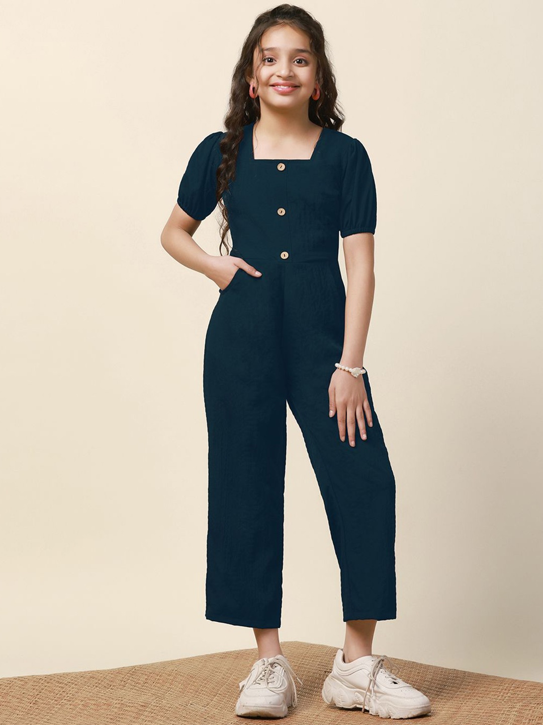 

BAESD Girls Square Neck Short Sleeves Basic Jumpsuit, Teal