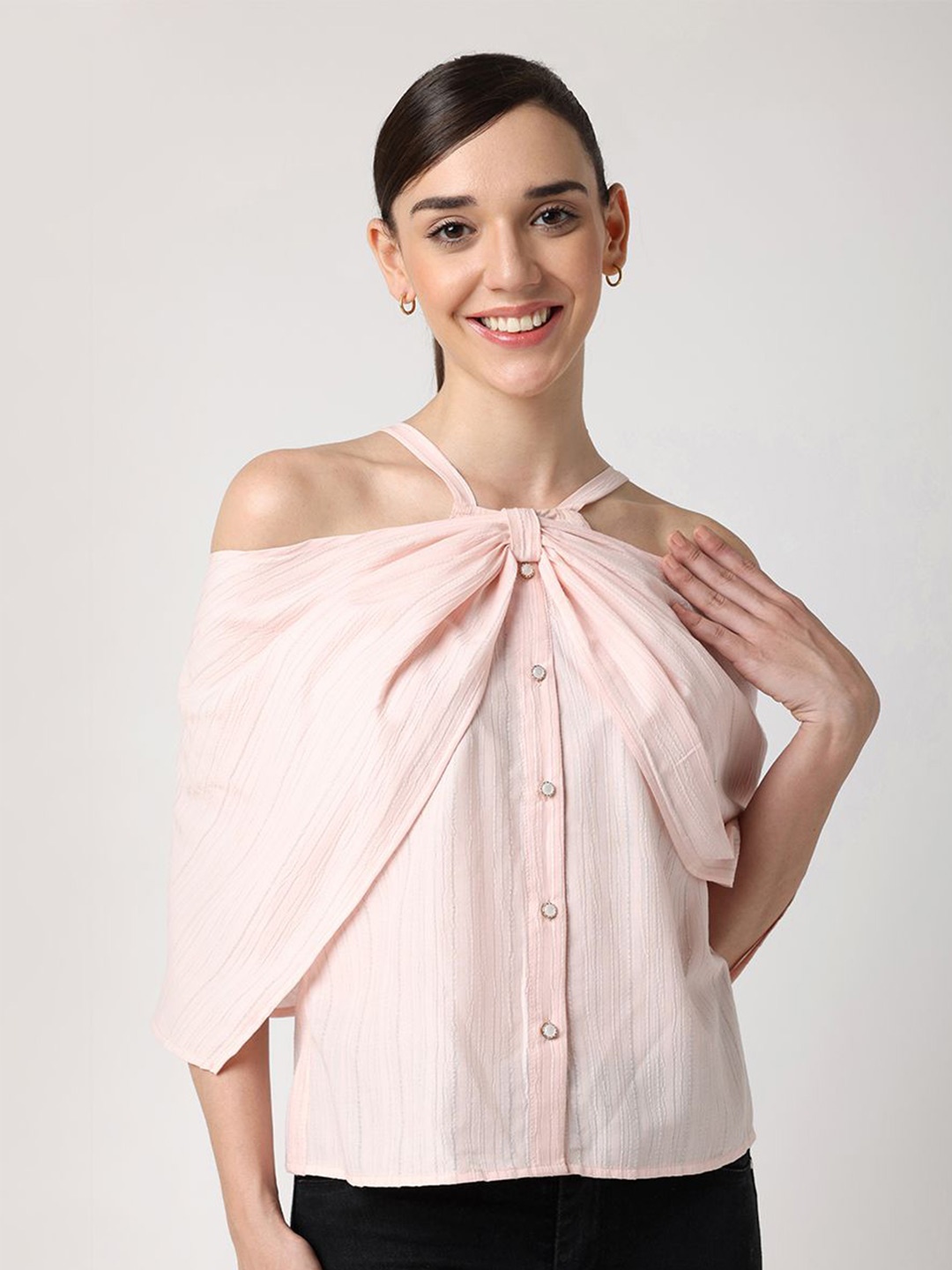 

BLANC9 Off-Shoulder Flared Sleeve Bardot Top, Pink