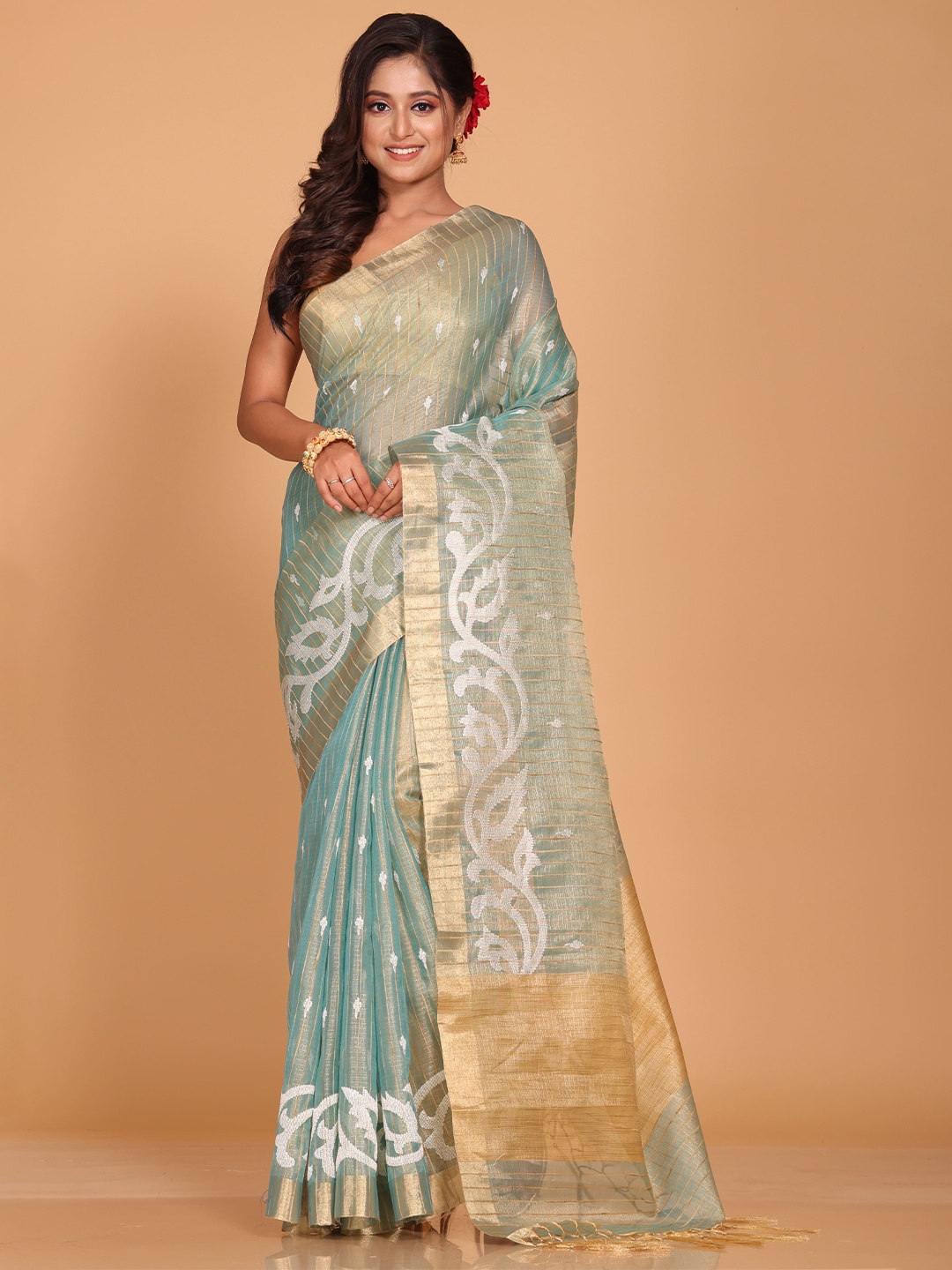 

Morchari Floral Zari Tissue Blue Saree