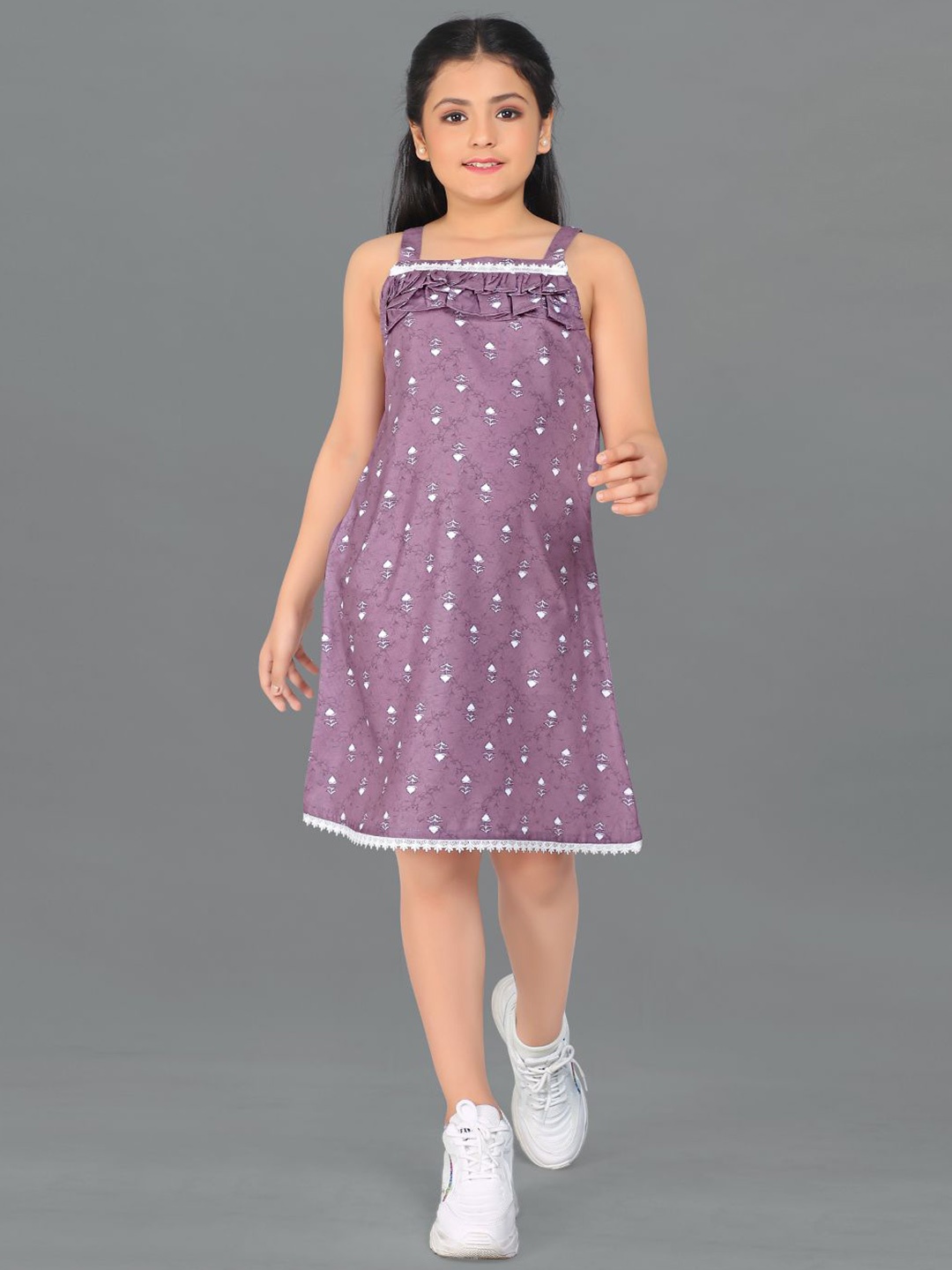 

BAESD Girls Floral Printed Shoulder Straps Crepe A-Line Dress, Purple