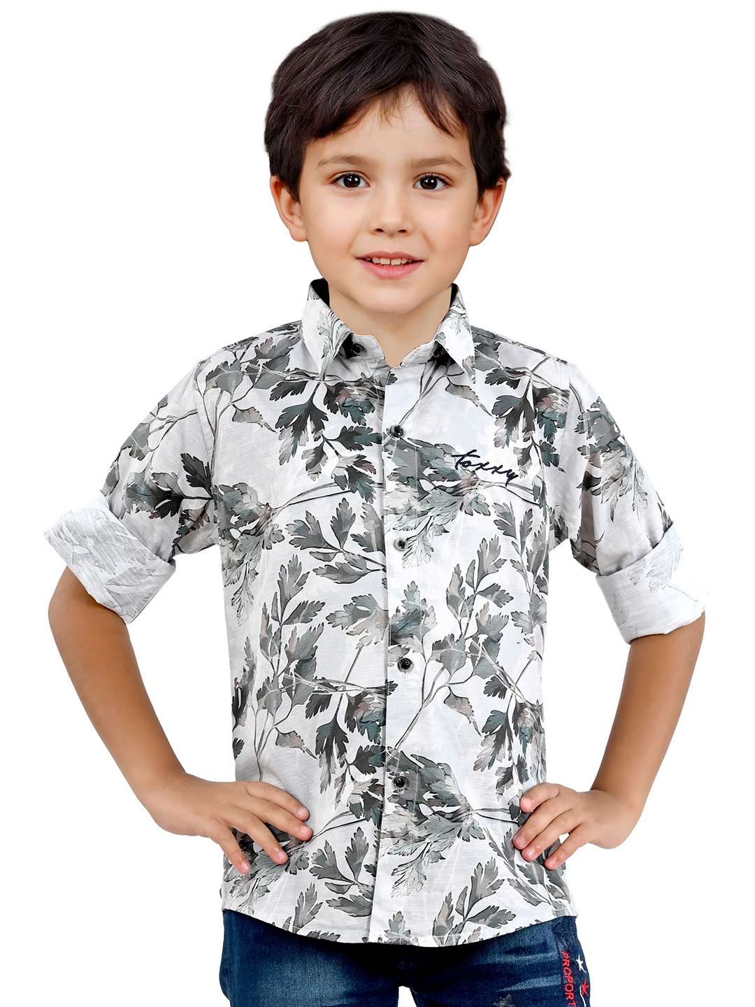 

BAESD Boys Spread Collar Floral Printed Cotton Casual Shirt, Cream