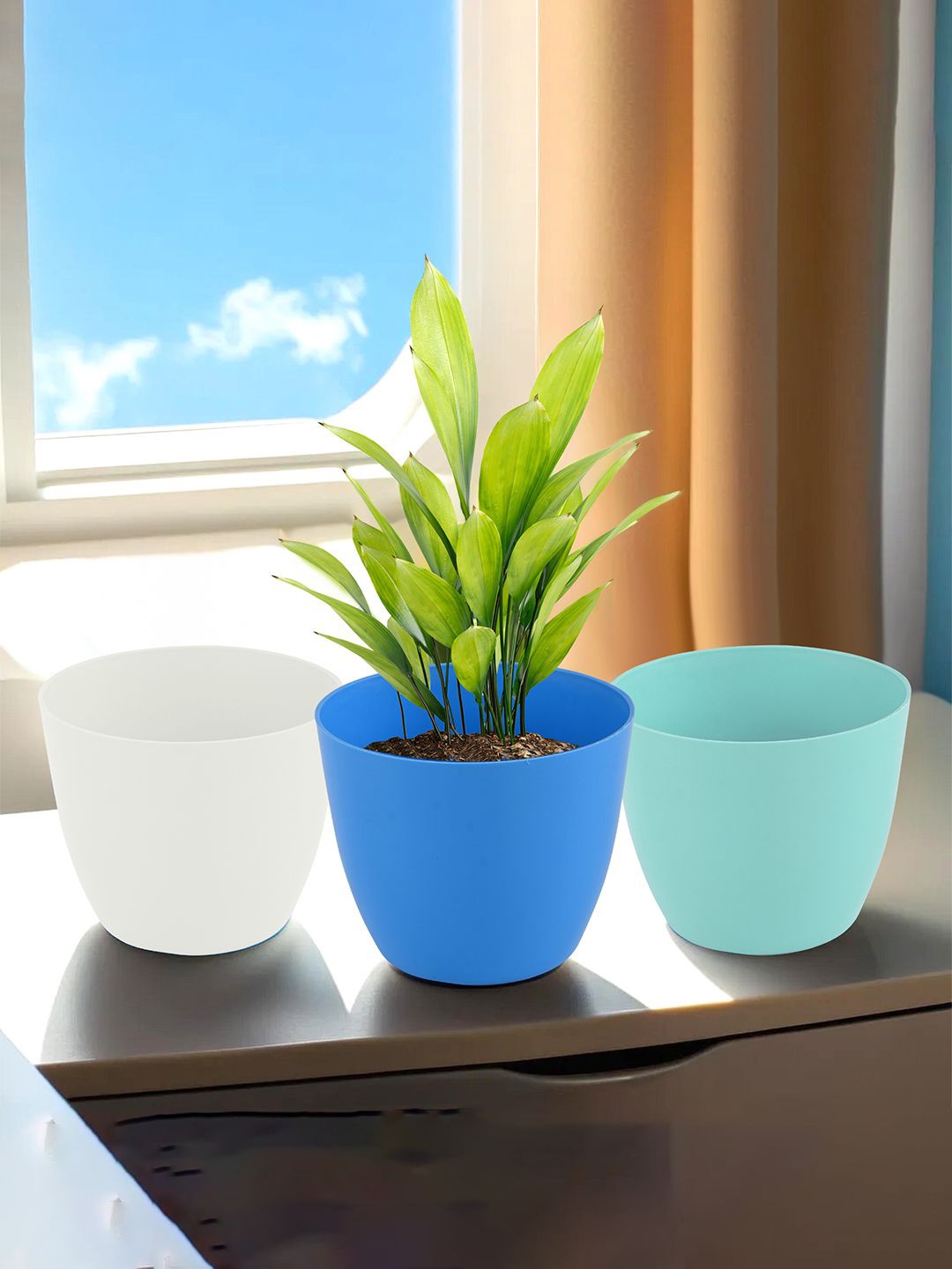 

Kuber Industries Turquoise Blue & Blue 3 Pieces Lightweight Planters