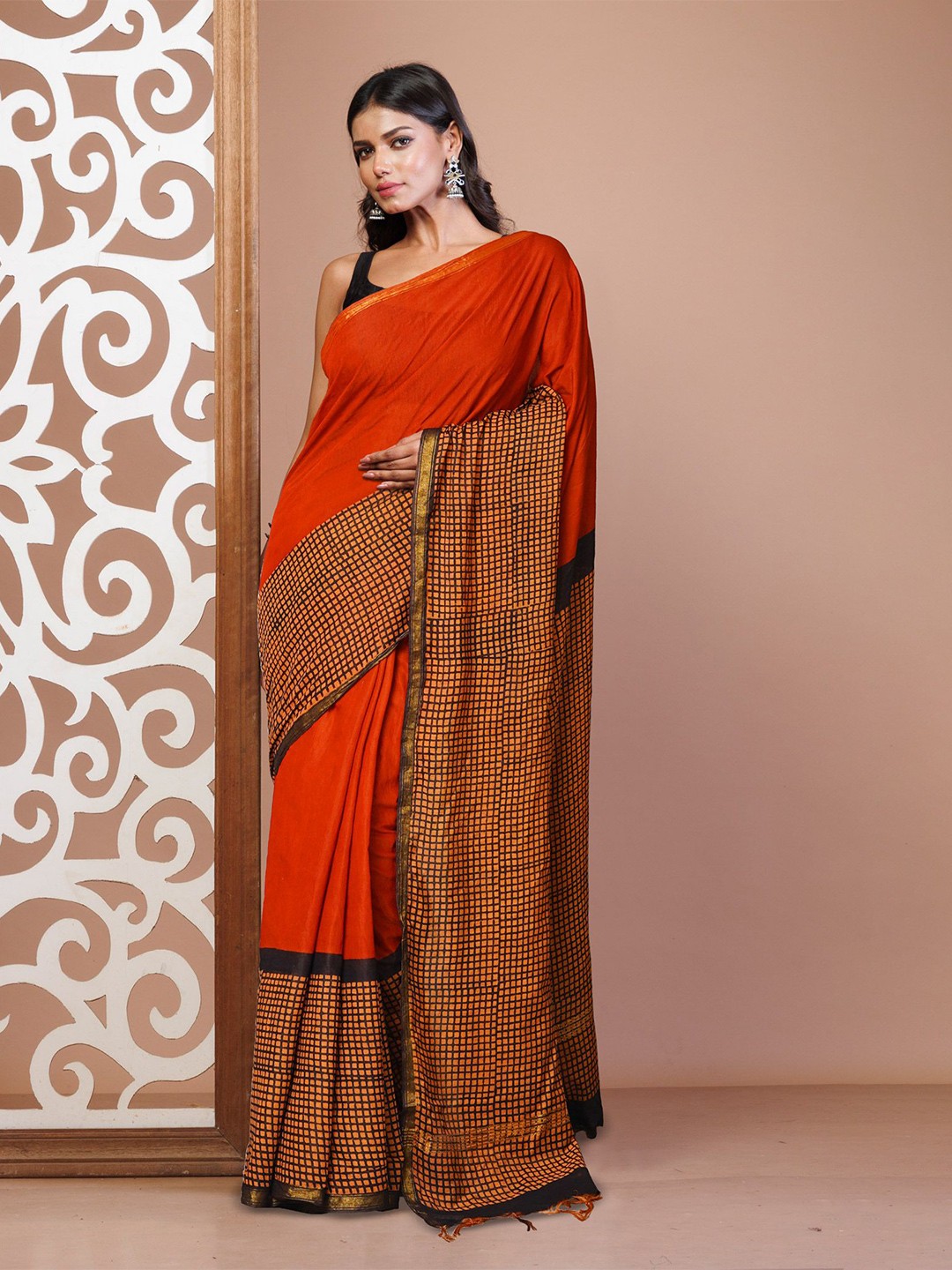 

Unnati Silks Solid Zari Handloom Bagh Saree, Red