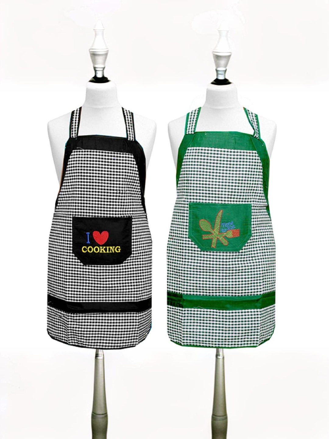 

Kuber Industries Unisex Black & White 2 Pieces Checked Printed Cotton Apron