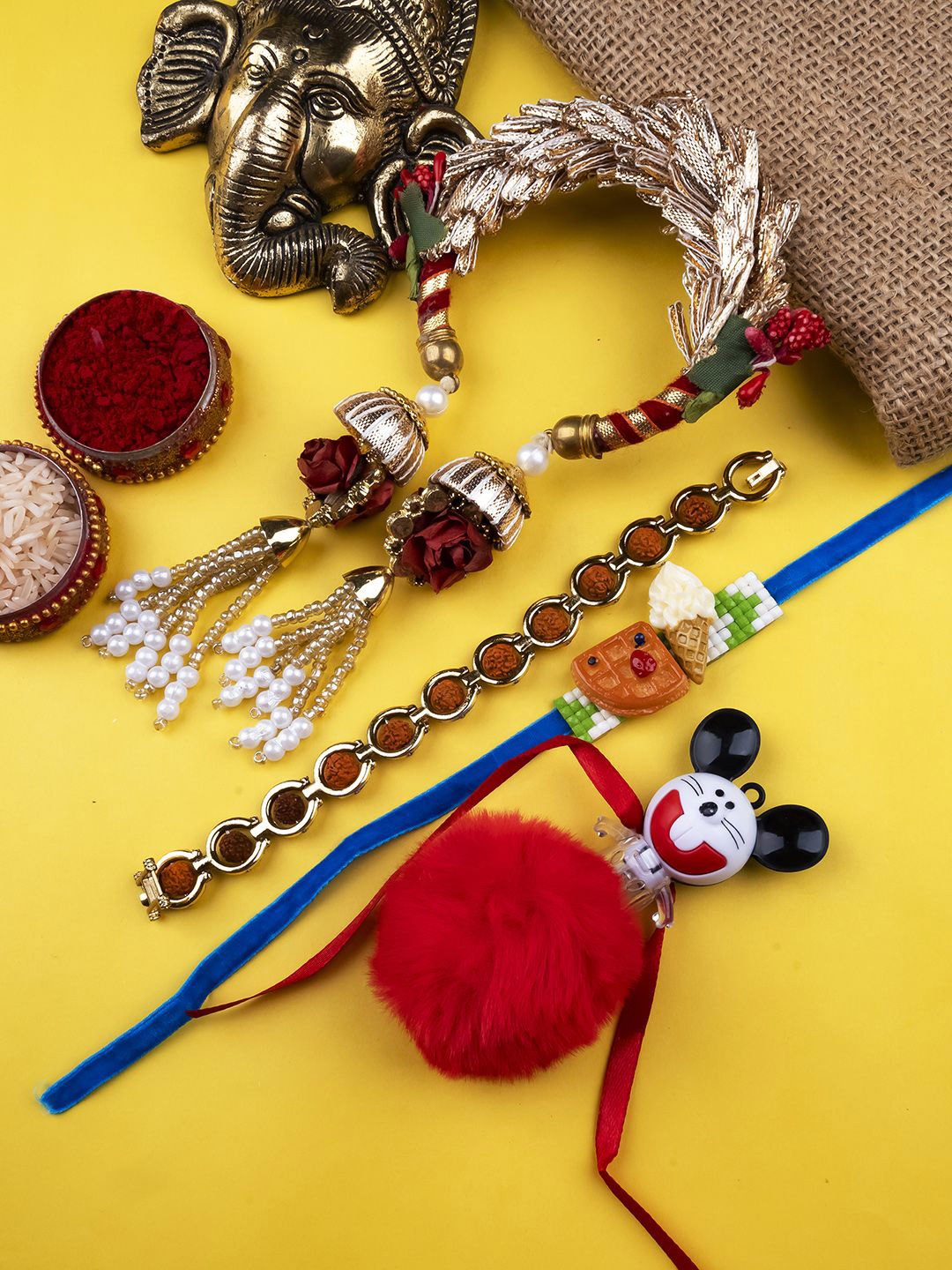 

StileAdda Set of 3 Beaded Rakhis, Gold
