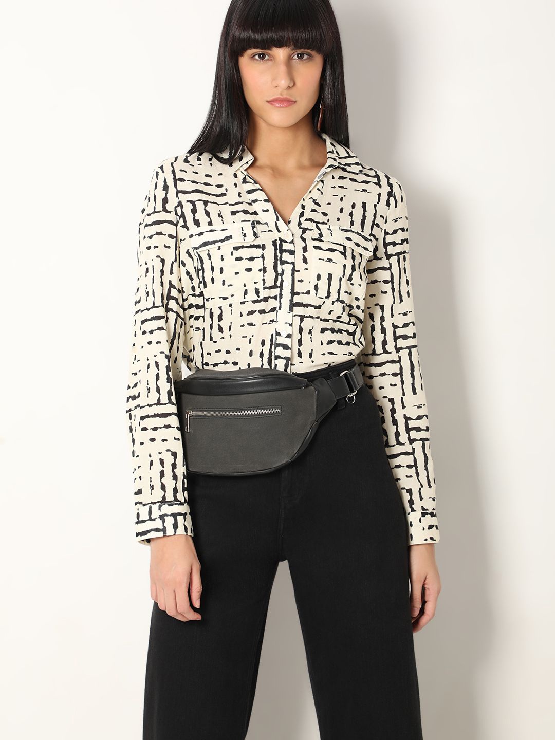 

Vero Moda Women Spread Collar Abstract Printed Cotton Casual Shirt, White