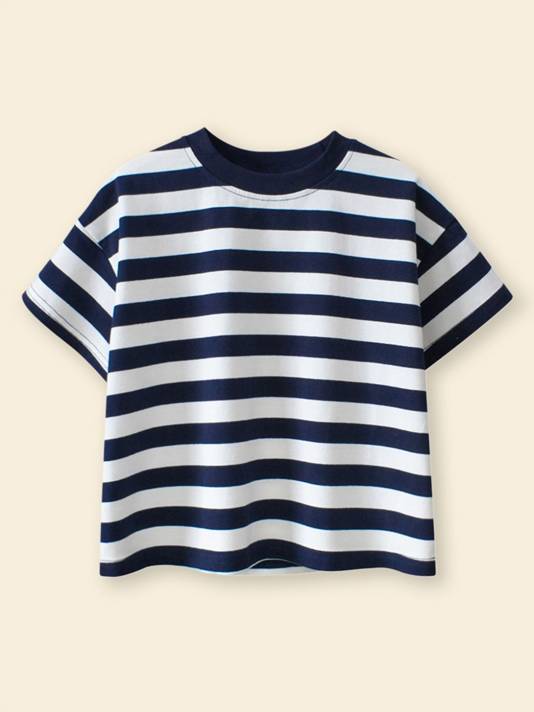 

INCLUD Girls Striped Round Neck Cotton T-Shirt, White