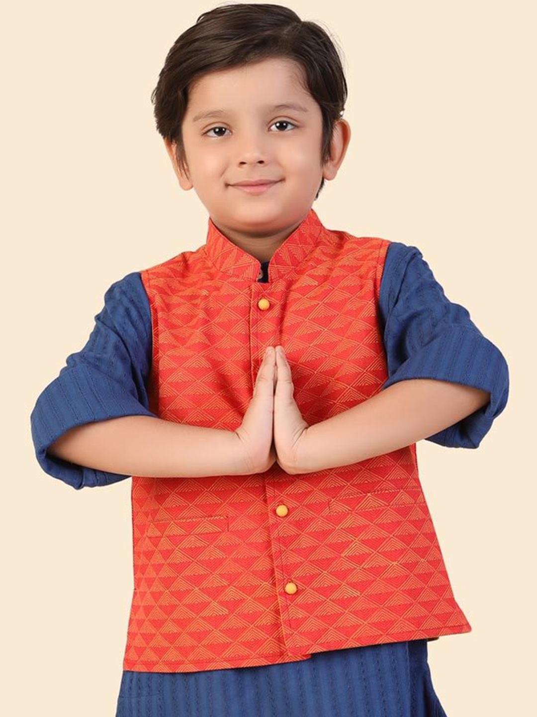 

Fabindia Boys Hand Block Printed Woven Nehru Jackets, Red