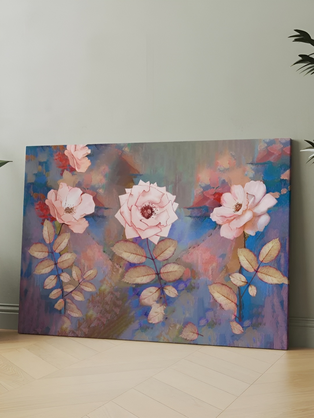 

CLAWCRAFTS Blue & Pink Wooden Floral Wall Paintings